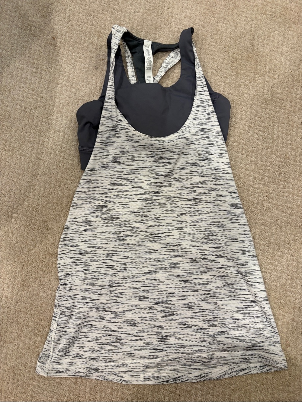 Lululemon Racerback Tank with Built-In Shelf Bra - Heathered White & Charcoal